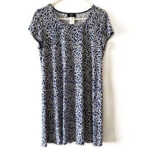 MSK Blue and White Shift Dress with Cap Sleeves